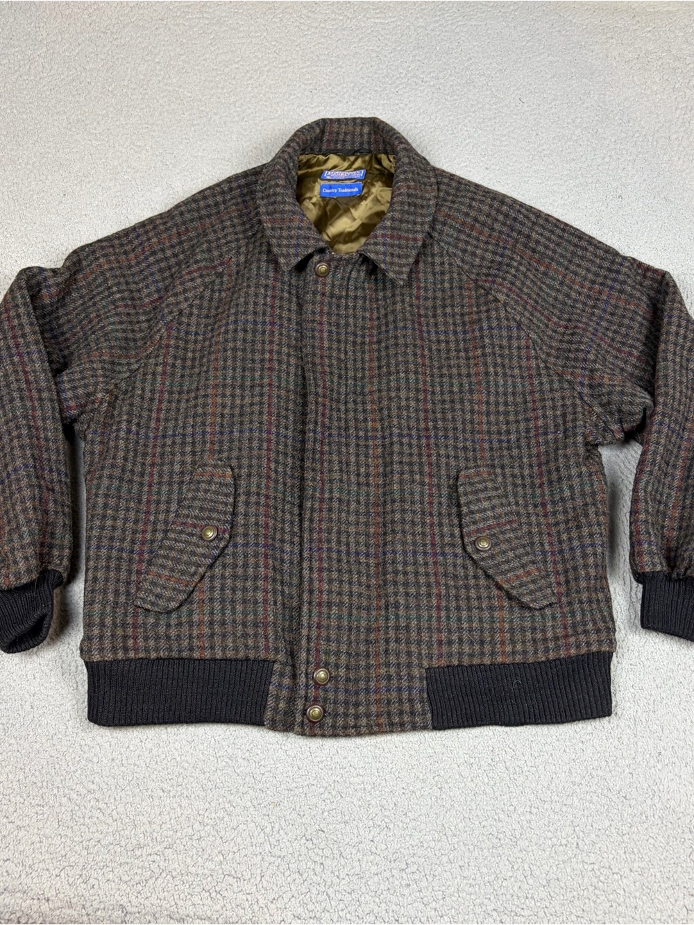 Vintage Pendleton Country Traditionals Bomber Jacket Mens L Brown Check Wool USA